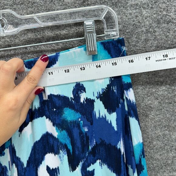 Chico's Pants Women 8 Blue Geometric High Rise Flat Front Chino Pull On Casual - Picture 4 of 9